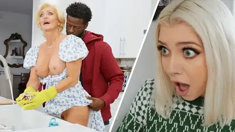 Light-haired GILF is penetrated in the standing doggy-style