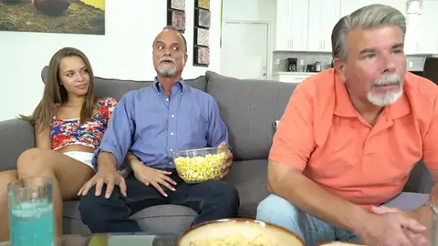 Teenager taunts astonished parent's mate by rubbin' his fuckpole