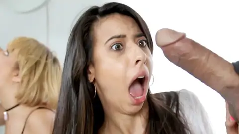 Dark-haired and a blondie are sharing rods in a four way