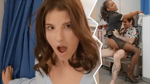 Dark-Haired is surprised, but stewardess happy to pummeled