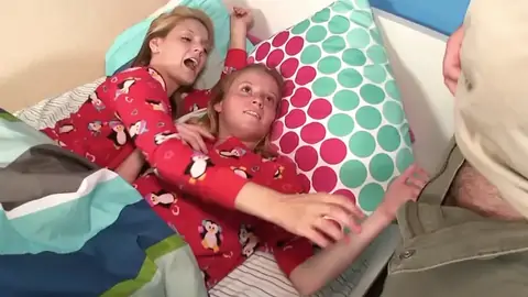 Luxurious POINT OF VIEW palm-job by petite stepdaughters in pajamas