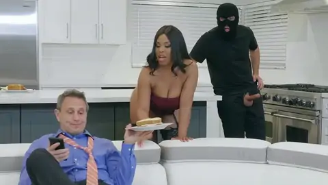 Burglar ends up nailing a humungous-jugged dark-hued with meaty bobos