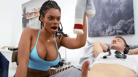 A ample-breasted dark-hued gets stuck in the washing machine
