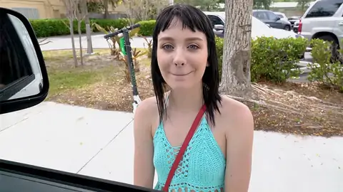 Ultra-Nice teenage is displaying her lil' hooters to the driver