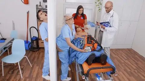 The ash-ash-blonde nurse watches a huge spunk-shotgun at the glory hole