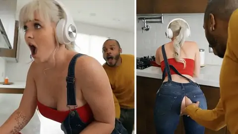 BIG BLACK COCK is drilling bodacious blondie mega-slut in the kitchen