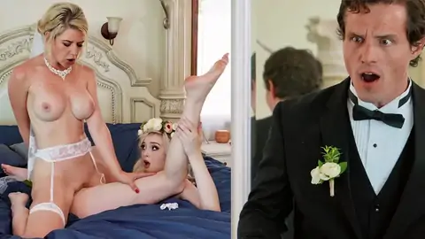 The groom catches the wife scissoring a all girl