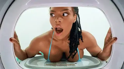 A humungous-titted black gets stuck in the washing machine