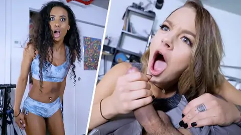 Dark-haired dark-hued spying on a boy getting a POINT OF VIEW suck off